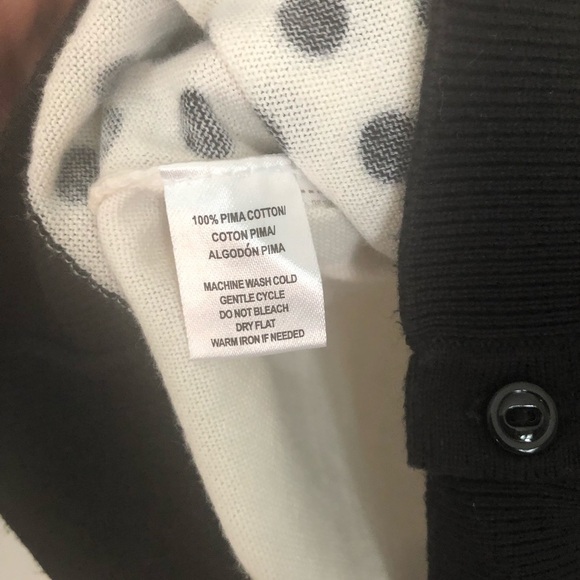 Loft Black & White Polka Dot Cardigan Sweater Pima Cotton Size Small - Picture 3 of 4